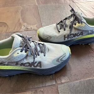 Hoka Light Gray and Lime Green Running Sneakers